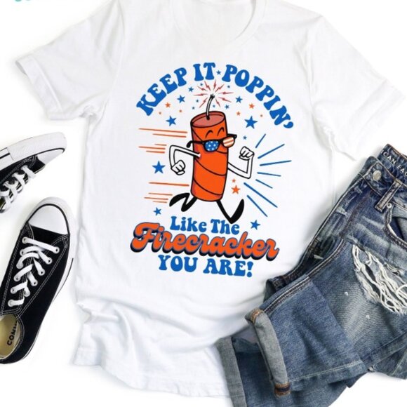 Retro 4th of July Tshirt, Firecracker Shirt, Women_s Patriotic Shirt - Picture 1 of 5